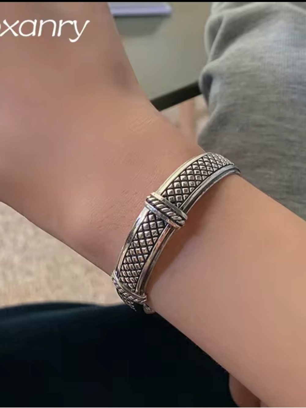 Textured Silver Bangle Bracelet